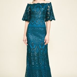 AIMEE OFF-THE-SHOULDER SEQUIN EMBROIDERED GOWN BIU17375L